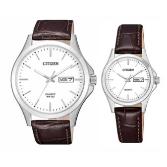 CITIZEN ĐÔI – QUARTZ (PIN) – DÂY DA (BF2001-12A – EQ0591-21A) – MẶT SỐ 41MM – 27MM